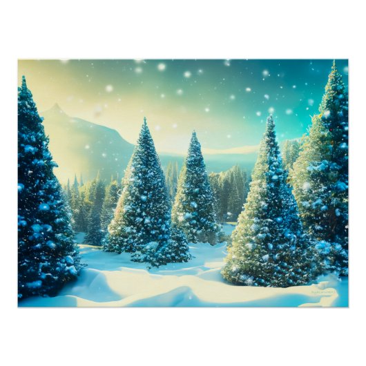Schneewald Pine Tree Winter Wonderland Poster (Vorderseite)