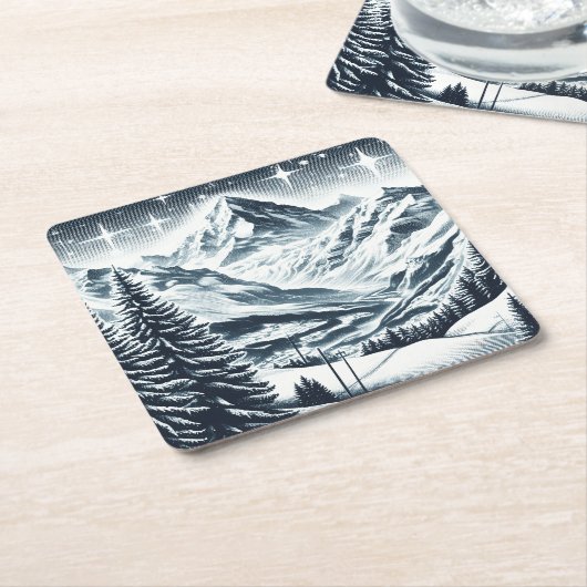 Schneewald Rechteckiger Pappuntersetzer (angewinkelt)