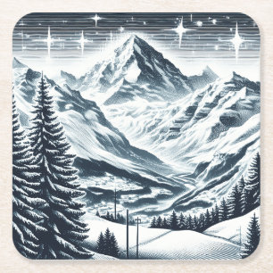 Schneewald Rechteckiger Pappuntersetzer