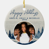 Schneewald Schneeflocken Foto Keramik Ornament (Hinten)