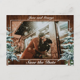 Schneewald- und Waldpfannenhochzeit Foto Ankündigungspostkarte