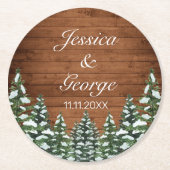 Schneewald- und Waldpfannenhochzeit Runder Pappuntersetzer (Vorderseite)