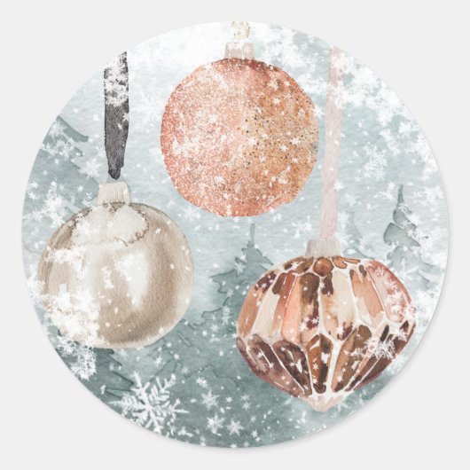 Schneewald Vintage Rosa Glasschmuck Runder Aufkleber (Vorderseite)