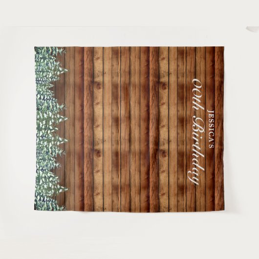 Schneewald & Waldkiefer Geburtstag Foto Hintergrun Wandteppich (Vorderseite (Horizontal))