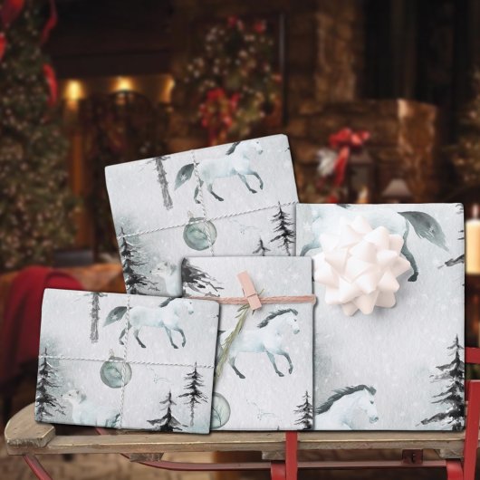 Schneewald Weißes Pferd & Arktischer Fuchs Geschenkpapier Set