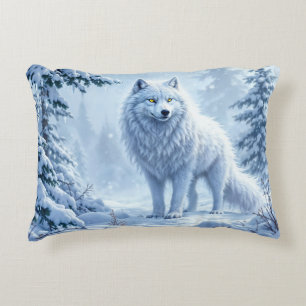 Schneewald Weißwolf Eiskunstdekor Dekokissen