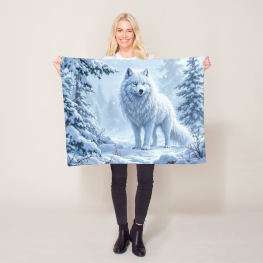 Schneewald Weißwolf Eiskunstdekor Fleecedecke (Beispiel)