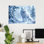 Schneewald Weißwolf Eiskunstdekor Poster (Heimbüro)