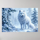 Schneewald Weißwolf Eiskunstdekor Poster (Vorne)