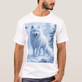 Schneewald Weißwolf Eiskunstdekor T-Shirt (Vorderseite)