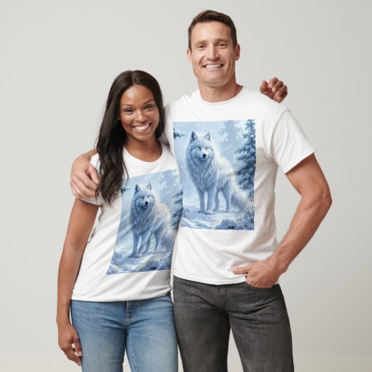Schneewald Weißwolf Eiskunstdekor T-Shirt (Unisex)
