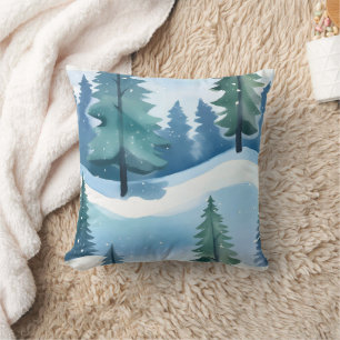 Schneewald   Winter Aquarell Kissen