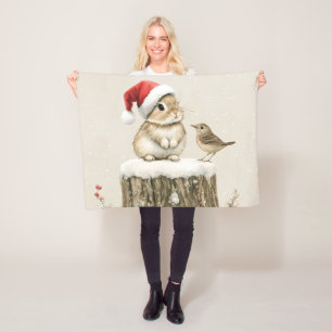 Schneewald-Winter-Wald-Weihnachts-Hase-Vogel Fleecedecke