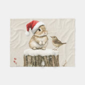 Schneewald-Winter-Wald-Weihnachts-Hase-Vogel Fleecedecke (Vorderseite (Horizontal))