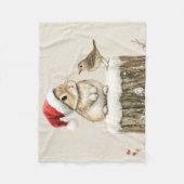 Schneewald-Winter-Wald-Weihnachts-Hase-Vogel Fleecedecke (Vorderseite)