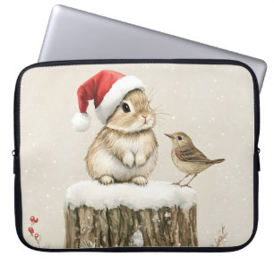 Schneewald-Winter-Wald-Weihnachts-Hase-Vogel Laptopschutzhülle