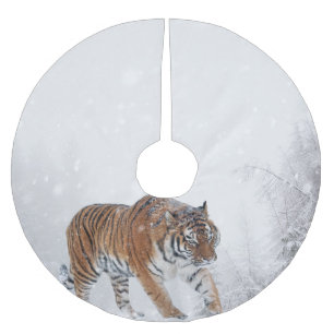 Schneewald Winterwald Schneebäume Waldkatze Polyester Weihnachtsbaumdecke