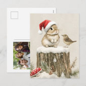 Schneewald Winterwald Weihnachten Hase Vogel  (Vorne/Hinten)