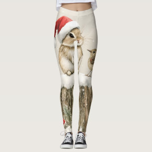 Schneewald Winterwald Weihnachts Hase Vogel Leggings