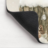 Schneewald Winterwald Weihnachts Hase Vogel Mousepad (Ecke)