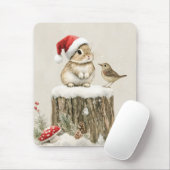 Schneewald Winterwald Weihnachts Hase Vogel Mousepad (Mit Mouse)