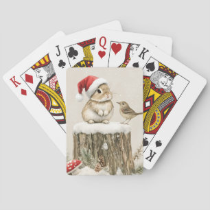 Schneewald-Winterwald-Weihnachts-Hase-Vogel  Spielkarten