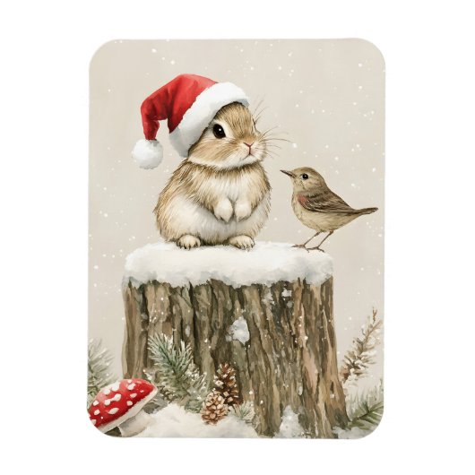 Schneewald Winterwald Weihnachtsbaum Bunny Bird Magnet (Vertikal)