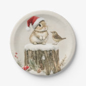 Schneewald Winterwald Weihnachtsbaum Bunny Bird Pappteller (Vorderseite)