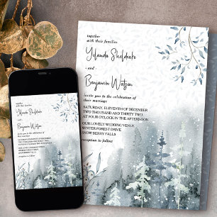 Schneewald Zarte Blätter Winterhochzeit Einladung