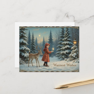 Schneewaldhirsch gemütlicher vintage Weihnachten Postkarte