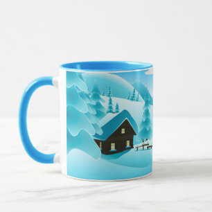 Schneewaldkabine und Niedlicher Schneemann Tasse