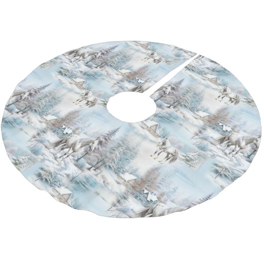 Schneewaldlandschaft im Winter Polyester Weihnachtsbaumdecke (Schrägansicht)