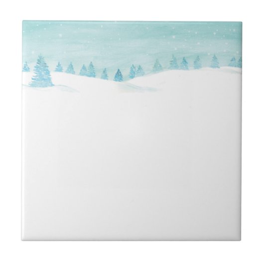 Schneewaldlandschaft mit Bäumen Fliese (Vorderseite)