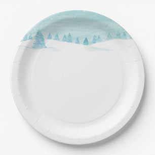 Schneewaldlandschaft mit Bäumen Pappteller