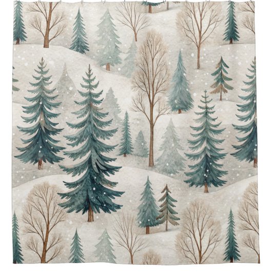 Schneewaldmuster – Friedliche Winterlandschaft Duschvorhang (Vorderseite)