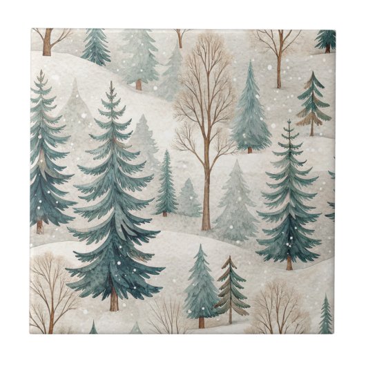Schneewaldmuster – Friedliche Winterlandschaft Fliese (Vorderseite)