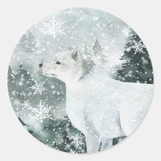Schneewaldwald Arktischer Fox Runder Aufkleber (Vorderseite)