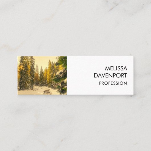 Schneewanderweg mit Pinienbäumen Foto Mini Visitenkarte (Vorderseite)