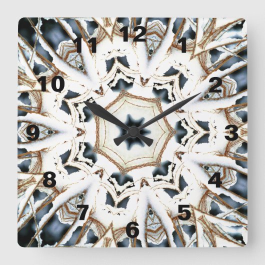 Schneeweben Quadratische Wanduhr (Vorderseite)