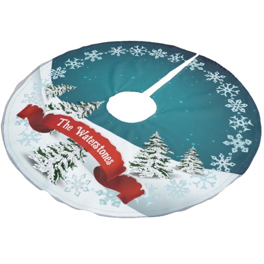 Schneeweihnacht Polyester Weihnachtsbaumdecke (Schrägansicht)