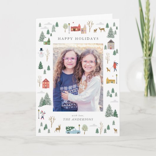 Schneeweihnachtdorf Flat Holiday Card Feiertagskarte (Vorderseite)