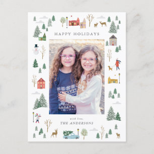 Schneeweihnachtdorf Flat Holiday Card Feiertagspostkarte