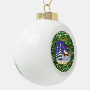 Schneeweihnachtliche Hütte Keramik Kugel-Ornament