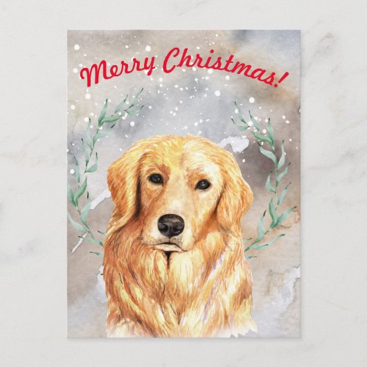 Schneeweihnachtliche Illustration mit goldenem Ret Postkarte (Vorderseite)