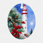 Schneeweihnachtlicher Leuchtturm Ornament Aus Metall (Vorderseite)