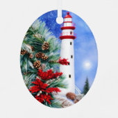 Schneeweihnachtlicher Leuchtturm Ornament Aus Metall (Rückseite)