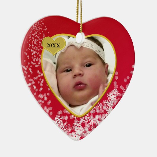 Schneeweihnachtliches Red Baby's Heart Foto Keramikornament (Rechts)