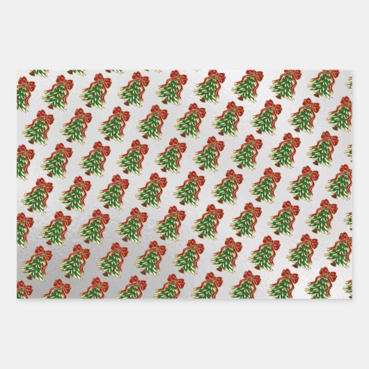 Schneeweihnachtsbaum & Bow Silver Wrapping Paper Geschenkpapier Set (Vorderseite 3)
