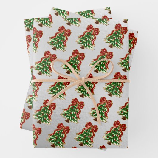 Schneeweihnachtsbaum & Bow Silver Wrapping Paper Geschenkpapier Set (Beispiel)