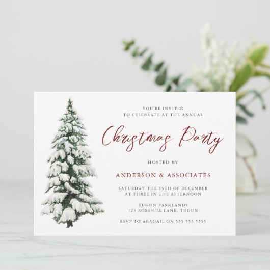 Schneeweihnachtsbaum Weihnachtsfest Weihnachtsfest Einladung (Stehend Vorderseite)